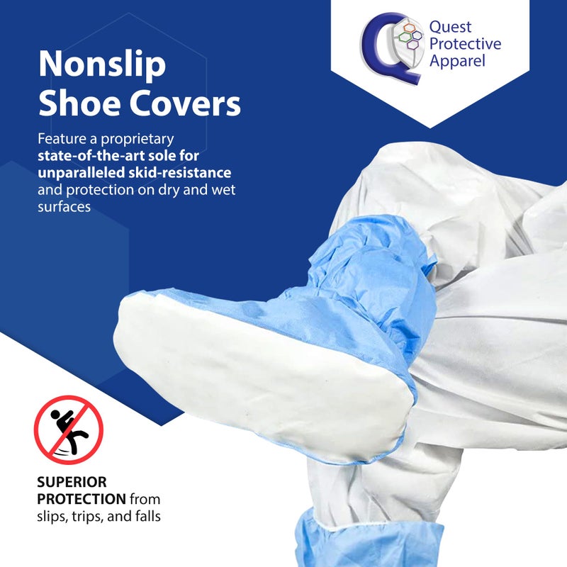 Quest Protective Apparel Quest Shoe Covers Disposable Non Slip Booties for Boots and Shoes- Indoors Shoe Cover Protectors - Secure Bootie Coverings with Straps - Blue, Small, 3 Pairs - Image 4
